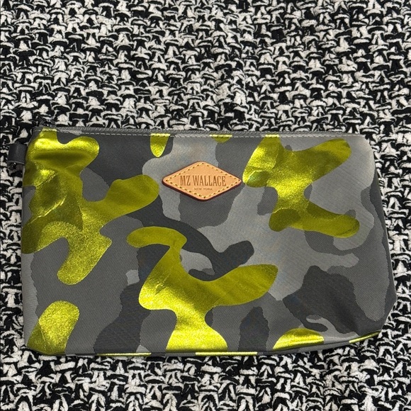 MZ Wallace Small Gray and Chartrusse Lime-Yellow Camouflage Pouch - Picture 1 of 8